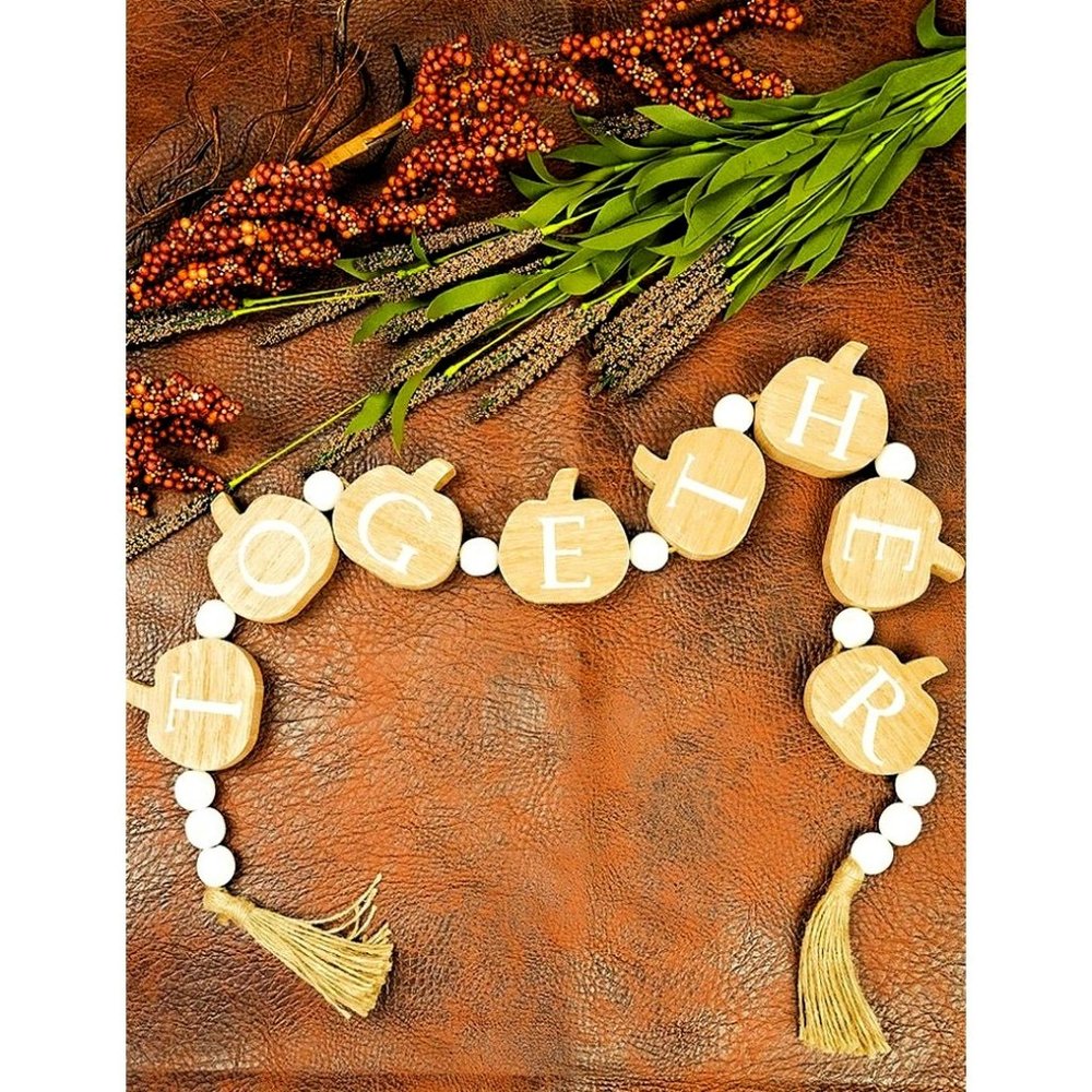 Wooden Bead Garland Décor. "Together". Jute Tassel. NWT.